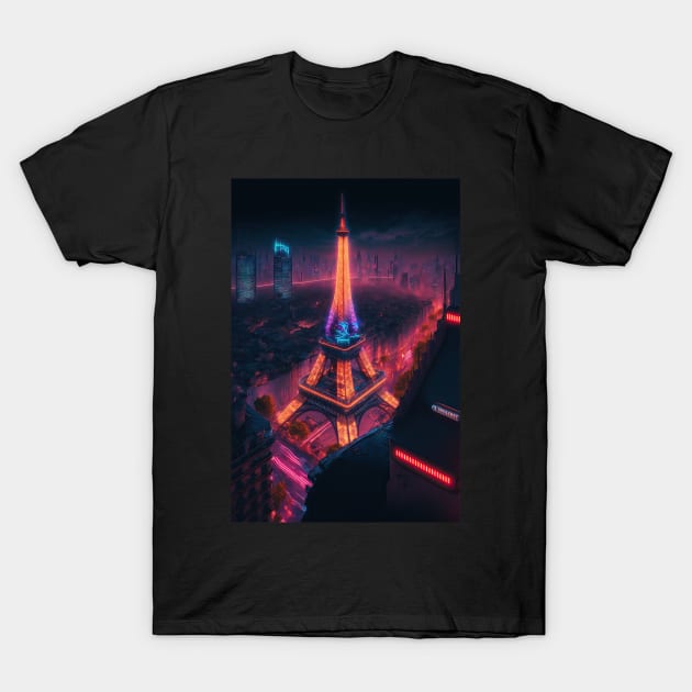 Eiffel Tower Cyberpunk T-Shirt by Art8085